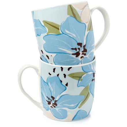 A bright and floral set of 2 porcelain mugs