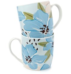 A bright and floral set of 2 porcelain mugs
