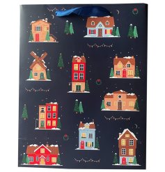 A large gift bag in a deep blue