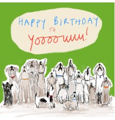 Send birthday greetings with this fun dog themed greetings card. Bright and bold with a quirky illustration.