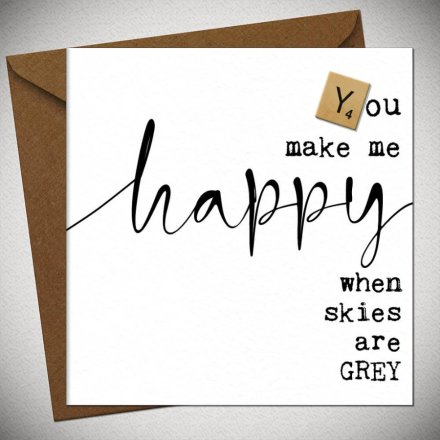 Inky Script Skies Grey Happy Greeting Card