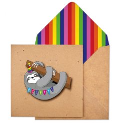 A bright and bold 3D Hooray greetings card with rainbow kraft envelope.