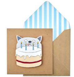 A fun cat themed 3D cake card with matching stripe envelope.