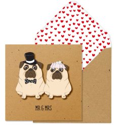 A unique 3D Kraft greetings card with fun Mr and Mrs dog design.
