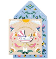 A stunning 3D greetings card with colourful, symmetrical images and a bold matching envelope.