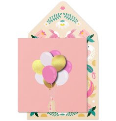 A beautifully designed 3D balloon bunch greetings card with stunning envelope.