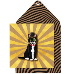 A cool and stylish 3D cat design card with patterned envelope. Made in the UK.