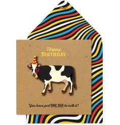 Happy Birthday! You have just one day to milk it. A stylish and humorous 3D greetings card made in the UK.