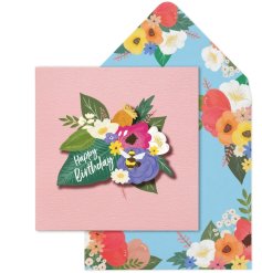 A pretty Happy Birthday greetings card with a glitter 3D floral image.