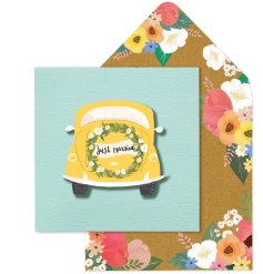 A stylish 3D wedding card with vintage aesthetic and floral envelope. Made in the UK.