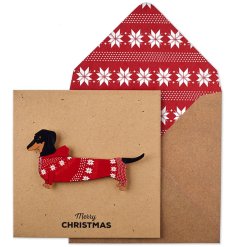 Merry Christmas Dachshund card. A superior quality Christmas greetings card with a 3D image and matching envelope.