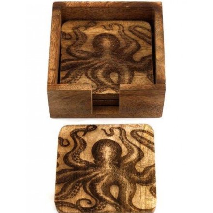 S/4 Engraved Octopus Coasters