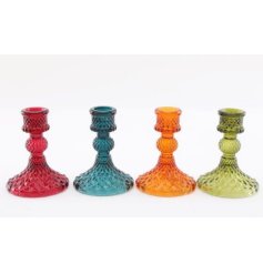 An assortment of 4 jewel coloured glass candle holders perfect for candlesticks. 