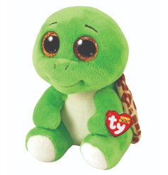 Made with super soft TY silk fabric, this bright green turtle has a soft shell and sparkly green glitter eyes. 