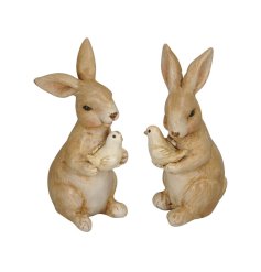 An assortment of 2 charming bunny and bird ornaments. Beautifully crafted with painterly details.