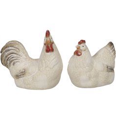 A charming country living chicken and hen ornament. Beautifully detailed and coloured with a rustic finish.