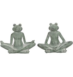 An assortment of 2 charming yoga frog ornaments, suitable for indoor and outdoor use.
