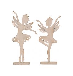 An assortment of 2 elegant dancing fairies. A soft pink metal ornament with a rustic finish