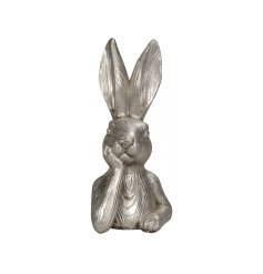 A stunning silver hare bust with beautiful carved details and pointed ears.