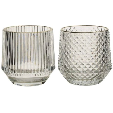 Grey Glass Candle Holder, 9.5cm