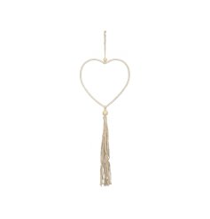 A boho style macrame heart with long tassels and beads. 