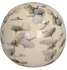 A stylish eucalyptus sphere with a glossy, crackled finish. 