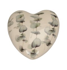 A pretty heart shaped decorative stone with a stunning watercolour style eucalyptus print. 