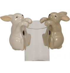 An assortment of 2 bunny pot hangers in natural colours.