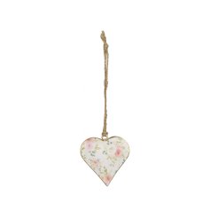 A pretty metal hanging heart with a romantic rose decal. Complete with gold rim and chunky rope hanger.