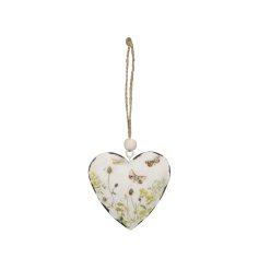 A pretty metal hanging heart decoration with bead detail.