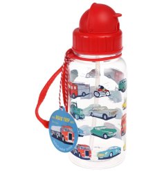 Stay hydrated with this vintage car designed water bottle with handy carry strap and integrated straw