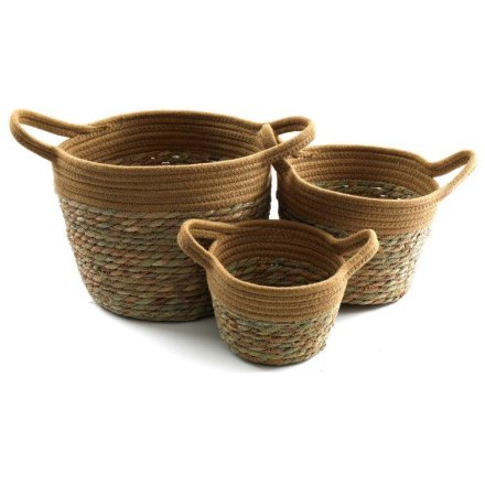 Set of 3 Rope/Grass Baskets