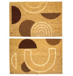An assortment of 2 stylish doormats. Each has a contemporary, abstract design in neutral colours.