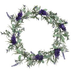 A beautiful artificial wreath dressed with lilac and purple lavender. 