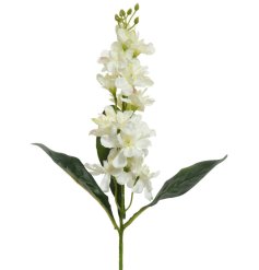 A fine quality artificial delphinium in white on stem. 
