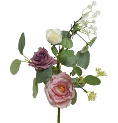 A beautiful rose stem featuring a mix of fine quality artificial flowers and foliage.