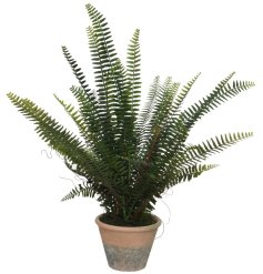 A superior quality artificial fern plant set within a distressed plant pot. A chic and timeless artificial house plant 