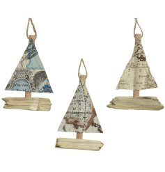 A mix of 3 unique boat hangers, each with a map main sail.
