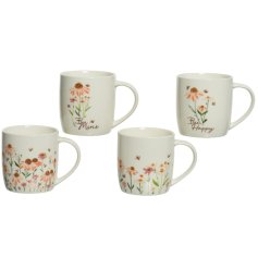 A mix of 4 beautiful wild meadow mugs with bee slogans. 