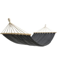 Relax in style with this gorgeous black cotton hammock with cream chunky rope to hang. 