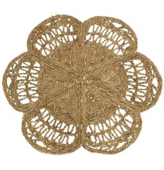 A beautiful flower shaped sea grass rug suitable for indoor and outdoor living. 