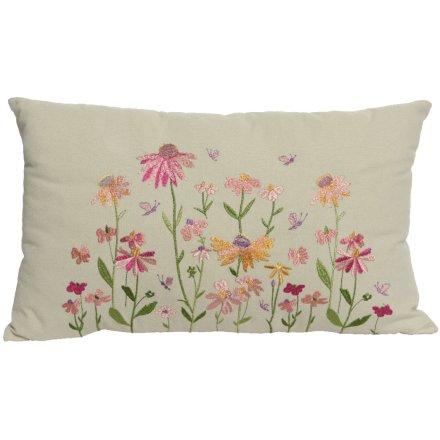 Embroidered Wild Flower Cushion