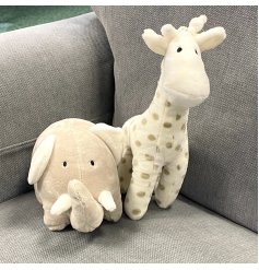 A super soft giraffe and elephant toy with a huggable body for little hands to snuggle and enjoy.