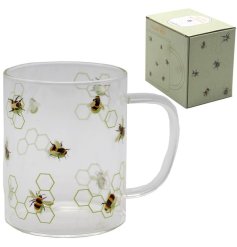 A unique glass mug with a nectar bee design. Complete with gift box.