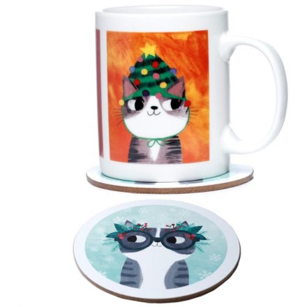 Cat Christmas Mug & Coaster