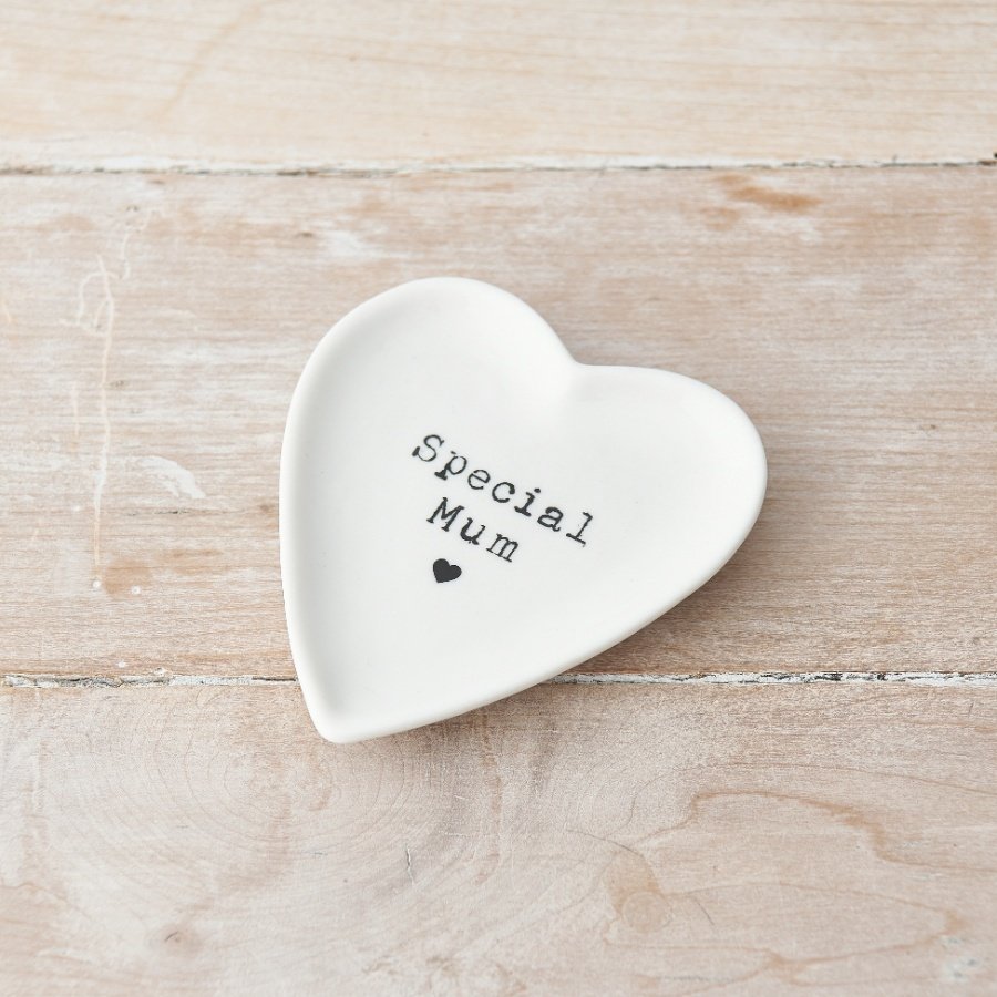 A chic heart shaped trinket dish with a 'Special Mum' slogan. 