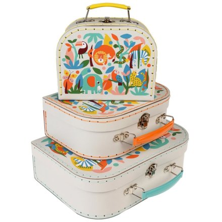 A set of 3 colourful and unique animal themed storage cases. Each has a bright and bold coloured handle