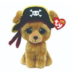 An adorable soft to touch Beanie Boo dog toy with miniature pirate hat and signature sparkling eyes.