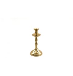 A stylish gold metal candle stick holder.