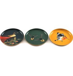 An assortment of 3 richly coloured birds of paradise coasters. Beautifully illustrated in rich jewel colours. 
